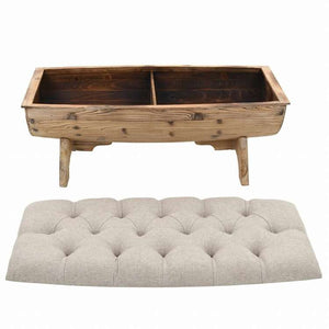 vidaXL 収納ベンチ 無垢材&布製 103x51x44cm家具 ベンチ 倉庫・通路用ベンチ(代引不可)