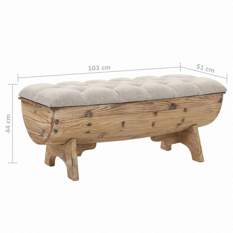 vidaXL 収納ベンチ 無垢材&布製 103x51x44cm家具 ベンチ 倉庫・通路用ベンチ(代引不可)