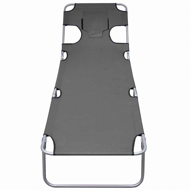 vidaXL 折りたたみサンラウンジャー 調節可能な背もたれ&ヘッドクッション付き グレー家具 アウトドア家具 屋外椅子 サンラウンジャー(代引不可)