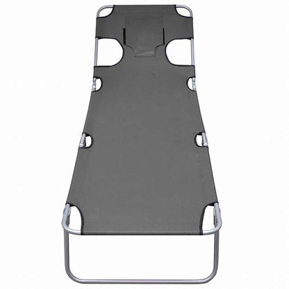 vidaXL 折りたたみサンラウンジャー 調節可能な背もたれ&ヘッドクッション付き グレー家具 アウトドア家具 屋外椅子 サンラウンジャー(代引不可)