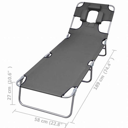 vidaXL 折りたたみサンラウンジャー 調節可能な背もたれ&ヘッドクッション付き グレー家具 アウトドア家具 屋外椅子 サンラウンジャー(代引不可)