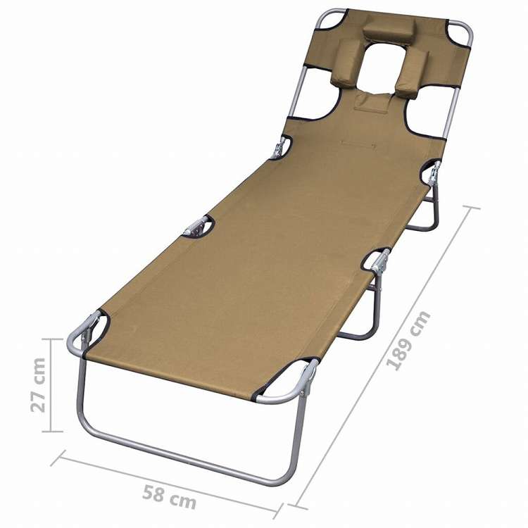 vidaXL 折りたたみサンラウンジャー 調節可能な背もたれ&ヘッドクッション付き トープ家具 アウトドア家具 屋外椅子 サンラウンジャー(代引不可)