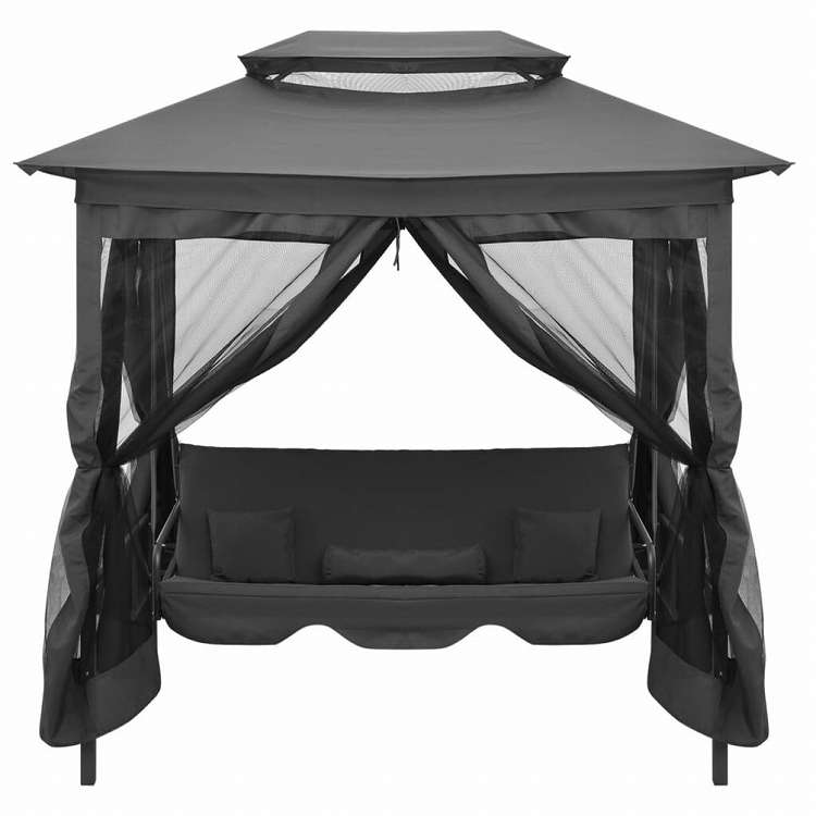 vidaXL 屋外用 コンバーチブルスイングベンチ キャノピー付き アントラシート 220x160x240cm スチール製ホーム&ガーデン 芝&ガーデン アウトドアリビング ポーチブランコ椅子用品ブランコ椅子(代引不可)