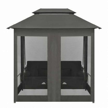 vidaXL 屋外用 コンバーチブルスイングベンチ キャノピー付き アントラシート 220x160x240cm スチール製ホーム&ガーデン 芝&ガーデン アウトドアリビング ポーチブランコ椅子用品ブランコ椅子(代引不可)