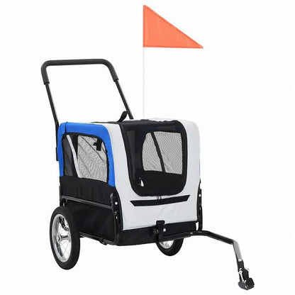 vidaXL 2-in-1 ペット用 自転車トレーラー&ジョギングベビーカー ブルー&グレー動物&ペット用品 ペット用品 ペットカート(代引不可)