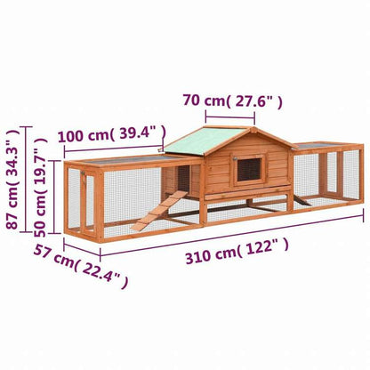 vidaXL うさぎ小屋 マツ&モミ無垢材 310x70x87 cm動物&ペット用品 ペット用品 小動物用品 小動物 飼育・ケージ(代引不可)