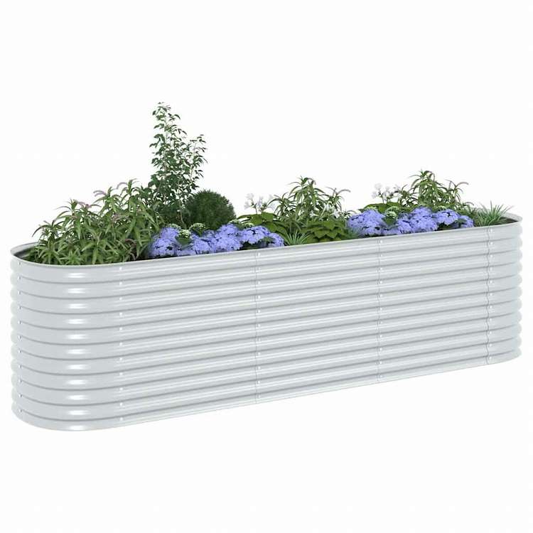 vidaXL レイズドガーデンプランター 320x80x81cm 亜鉛メッキ鋼製 シルバーホーム&ガーデン 芝&ガーデン ガーデニング 鉢植え・プランター(代引不可)
