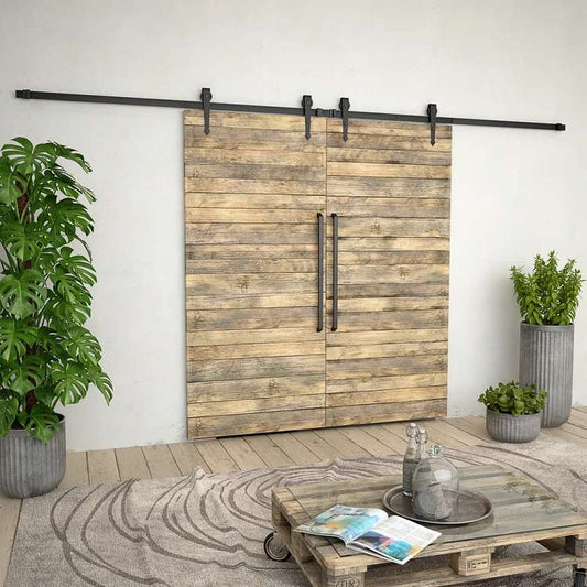 vidaXL スライド式ドア 金具キット 183cm x 2 スチール製 ブラックハードウェア 建築資材 ドア用品 ドアフレーム(代引不可)