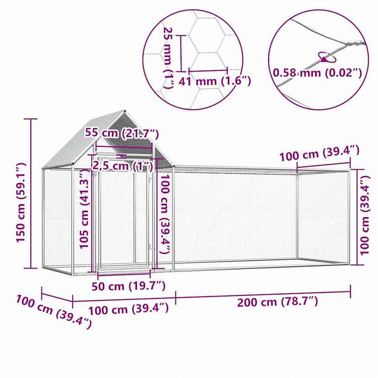 vidaXL 鶏小屋 3x1x1.5 m 亜鉛メッキ鋼製動物&ペット用品 ペット用品 小動物用品 小動物 飼育・ケージ(代引不可)