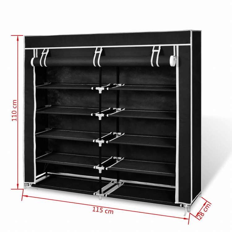 vidaXL シューズキャビネット 布製 カバー付き 115x28x110cm ブラックホーム&ガーデン 家事用品 収納&オーガナイザー 衣類・ワードローブ収納 シューズラック・整理収納(代引不可)