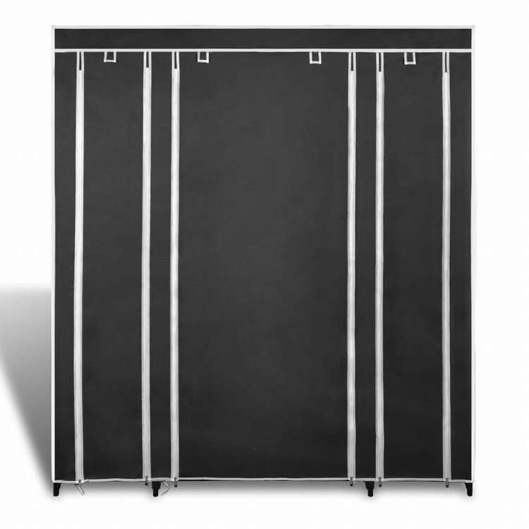vidaXL ワードローブ 布製 コンパートメント&吊り下げ棒付き 45x150x176cm ブラック家具 キャビネット&収納 戸棚・ワードローブ(代引不可)