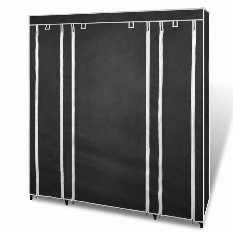 vidaXL ワードローブ 布製 コンパートメント&吊り下げ棒付き 45x150x176cm ブラック家具 キャビネット&収納 戸棚・ワードローブ(代引不可)
