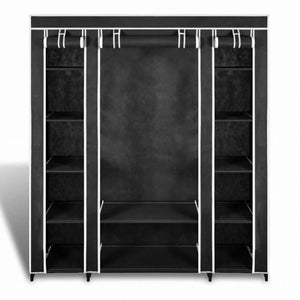vidaXL ワードローブ 布製 コンパートメント&吊り下げ棒付き 45x150x176cm ブラック家具 キャビネット&収納 戸棚・ワードローブ(代引不可)