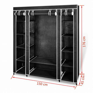 vidaXL ワードローブ 布製 コンパートメント&吊り下げ棒付き 45x150x176cm ブラック家具 キャビネット&収納 戸棚・ワードローブ(代引不可)