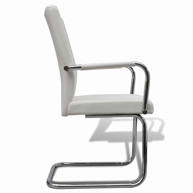 vidaXL カンチレバーダイニングチェア 2点 ホワイト 合成皮革製家具 チェア キッチン・ダイニングルームチェア(代引不可)