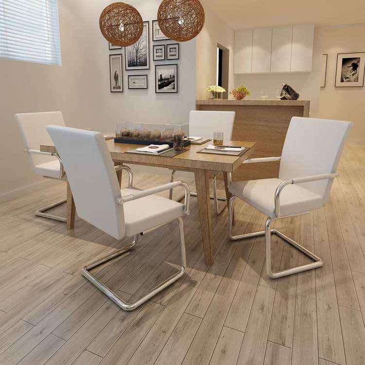 vidaXL カンチレバーダイニングチェア 4点 ホワイト 合成皮革製家具 チェア キッチン・ダイニングルームチェア(代引不可)