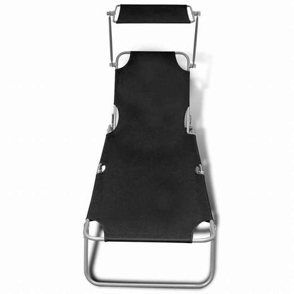 vidaXL 折りたたみサンラウンジャー キャノピー付き スチール&布製 ブラック家具 アウトドア家具 屋外椅子 サンラウンジャー(代引不可)