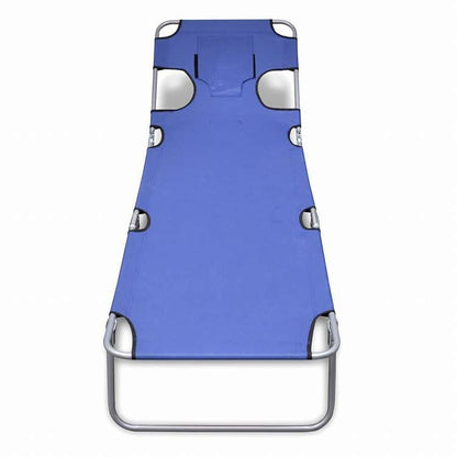 vidaXL 折りたたみ式サンラウンジャー ヘッドクッション付き 粉体塗装スチール製 ブルー家具 アウトドア家具 屋外椅子 サンラウンジャー(代引不可)