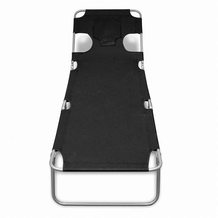 vidaXL 折りたたみ式サンラウンジャー ヘッドクッション付き 粉体塗装スチール製 ブラック家具 アウトドア家具 屋外椅子 サンラウンジャー(代引不可)