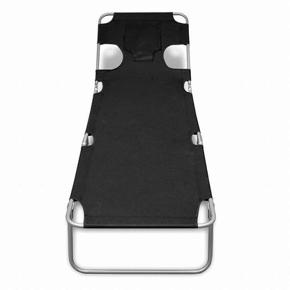 vidaXL 折りたたみ式サンラウンジャー ヘッドクッション付き 粉体塗装スチール製 ブラック家具 アウトドア家具 屋外椅子 サンラウンジャー(代引不可)
