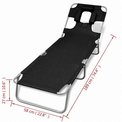 vidaXL 折りたたみ式サンラウンジャー ヘッドクッション付き 粉体塗装スチール製 ブラック家具 アウトドア家具 屋外椅子 サンラウンジャー(代引不可)