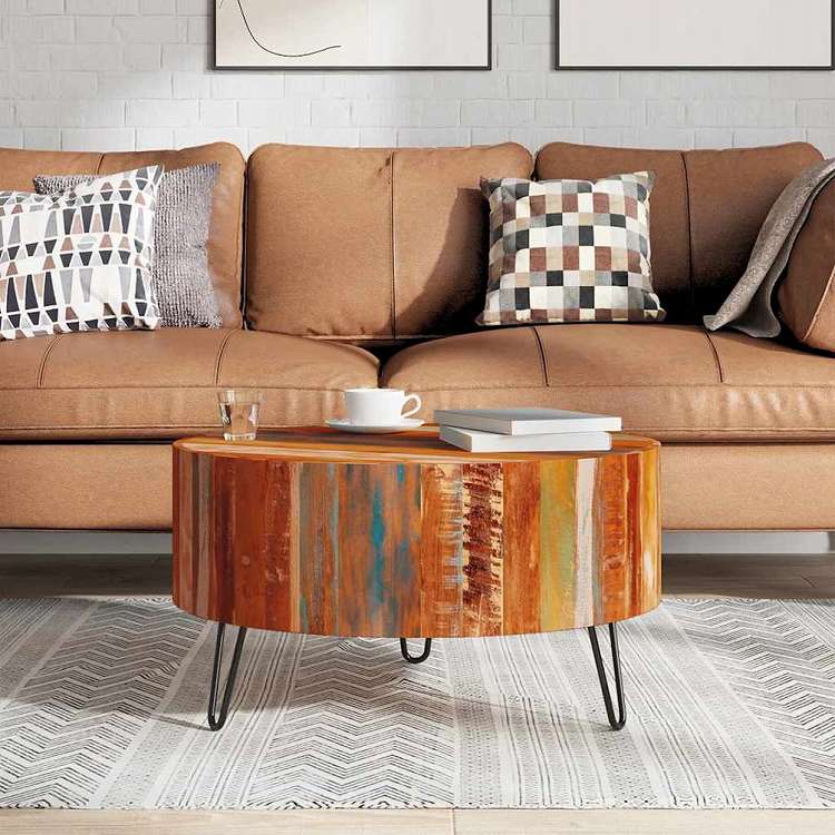 vidaXL コーヒーテーブル 無垢 再生木材 円型家具 テーブル アクセントテーブル コーヒーテーブル(代引不可)