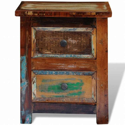 vidaXL ナイトテーブル 引き出し2段付き 無垢の再生木製家具 テーブル ベッドサイドテーブル(代引不可)