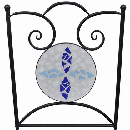 vidaXL ビストロ3点セット セラミックタイル ブルー&ホワイト家具 アウトドア家具 屋外家具セット(代引不可)