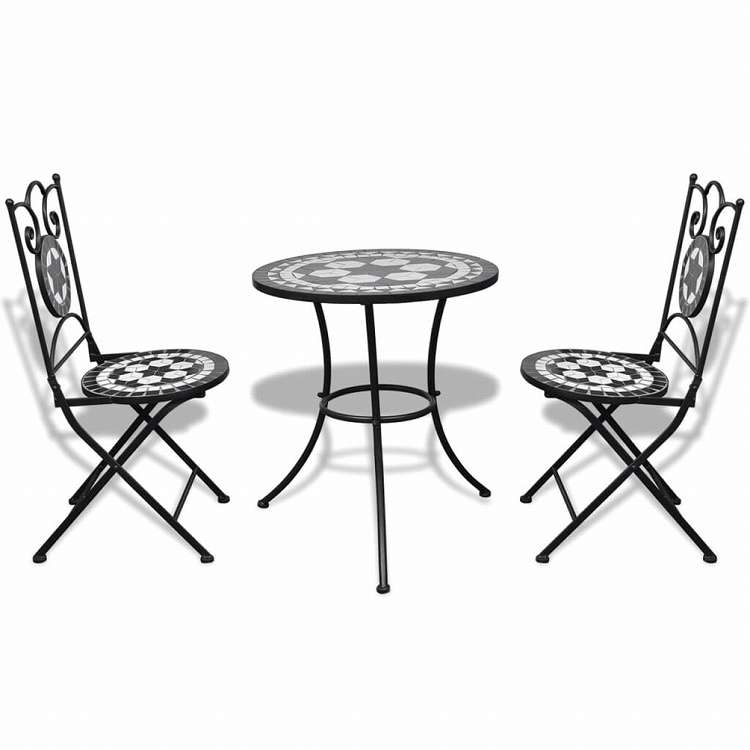vidaXL ビストロ3点セット セラミックタイル ブラック&ホワイト (41532+41533)家具 アウトドア家具 屋外家具セット(代引不可)