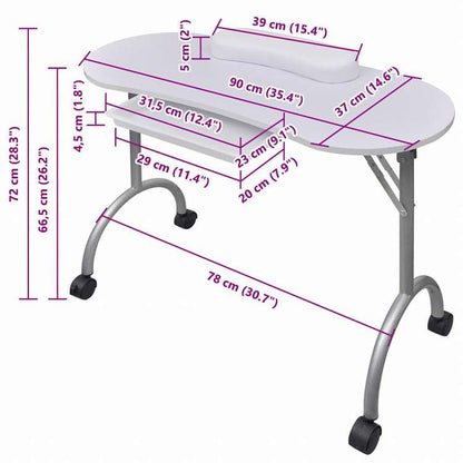 vidaXL 折りたたみ式マニキュアネイルテーブル キャスター付 ホワイトヘルス&ビューティー パーソナルケア 化粧品 化粧道具 ネイルツール Manicure Tool Sets(代引不可)