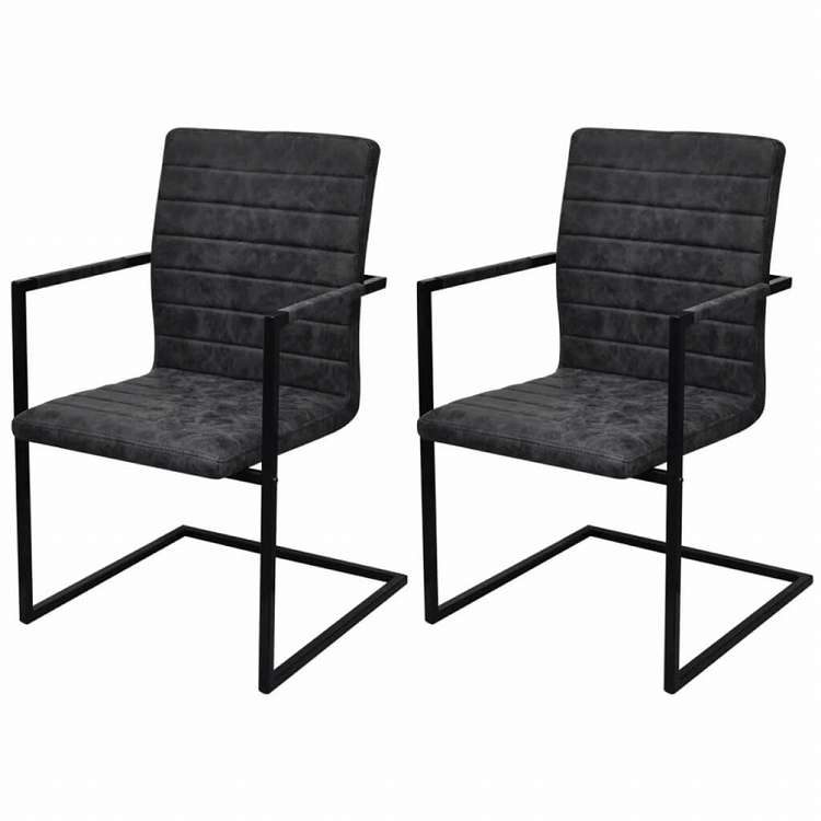 vidaXL カンチレバーダイニングチェア 2点セット ブラック 合成皮革製家具 チェア キッチン・ダイニングルームチェア(代引不可)