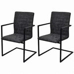 vidaXL カンチレバーダイニングチェア 2点セット ブラック 合成皮革製家具 チェア キッチン・ダイニングルームチェア(代引不可)