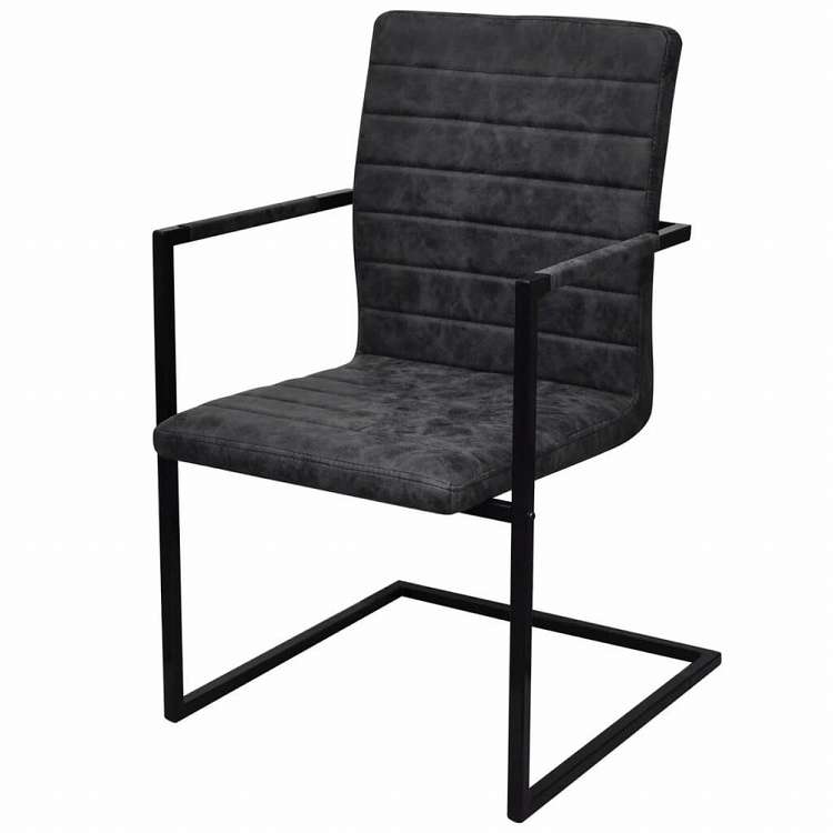 vidaXL カンチレバーダイニングチェア 2点セット ブラック 合成皮革製家具 チェア キッチン・ダイニングルームチェア(代引不可)