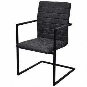 vidaXL カンチレバーダイニングチェア 2点セット ブラック 合成皮革製家具 チェア キッチン・ダイニングルームチェア(代引不可)