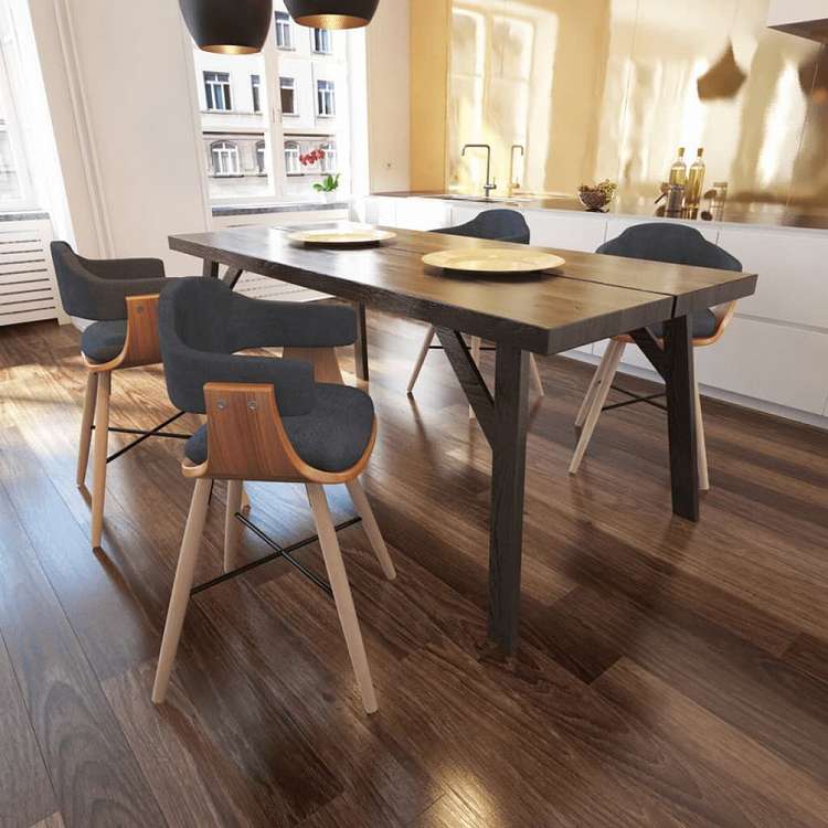 vidaXL ダイニングチェア 4点 曲木細工&布製 ダークグレー家具 チェア キッチン・ダイニングルームチェア(代引不可)