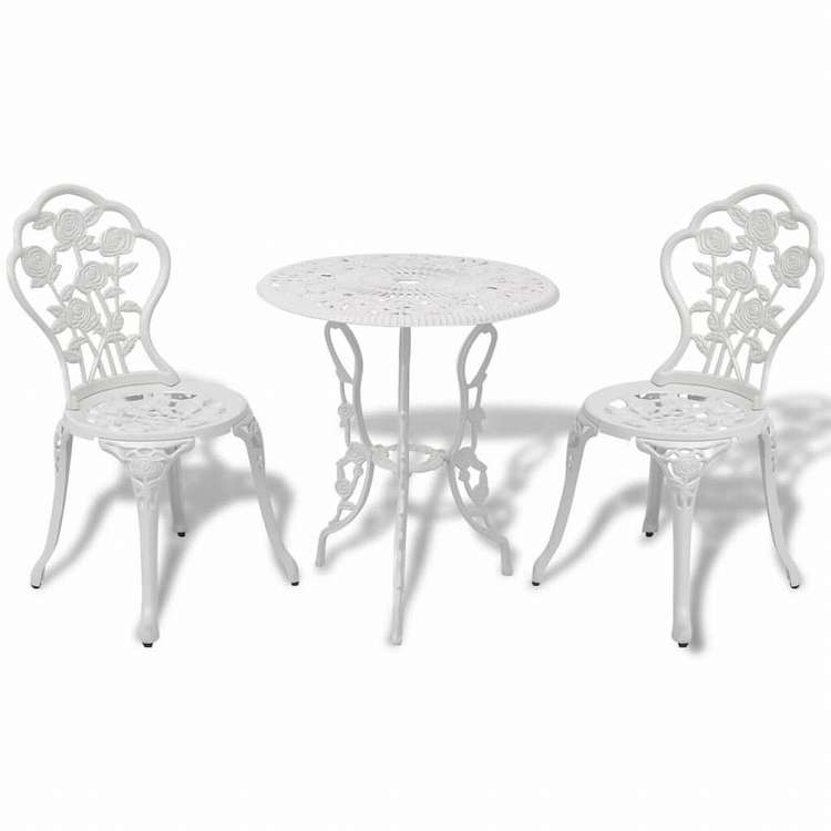 vidaXL ビストロ 3点セット アルミ鋳物 ホワイト家具 アウトドア家具 屋外家具セット(代引不可)