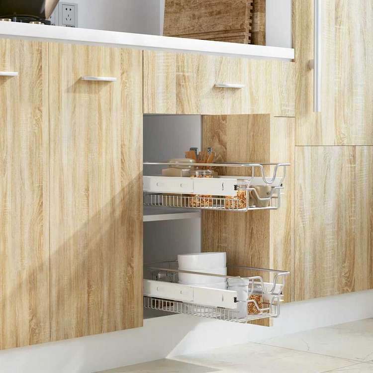 vidaXL 引き出し式 ワイヤーバスケット 2点 シルバー 300 mmホーム&ガーデン キッチン&ダイニング キッチンツール&調理器具 キッチン収納 調理道具ホルダー・ラック(代引不可)