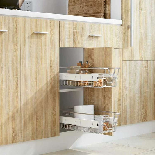 vidaXL 引き出し式 ワイヤーバスケット 2点 シルバー 300 mmホーム&ガーデン キッチン&ダイニング キッチンツール&調理器具 キッチン収納 調理道具ホルダー・ラック(代引不可)