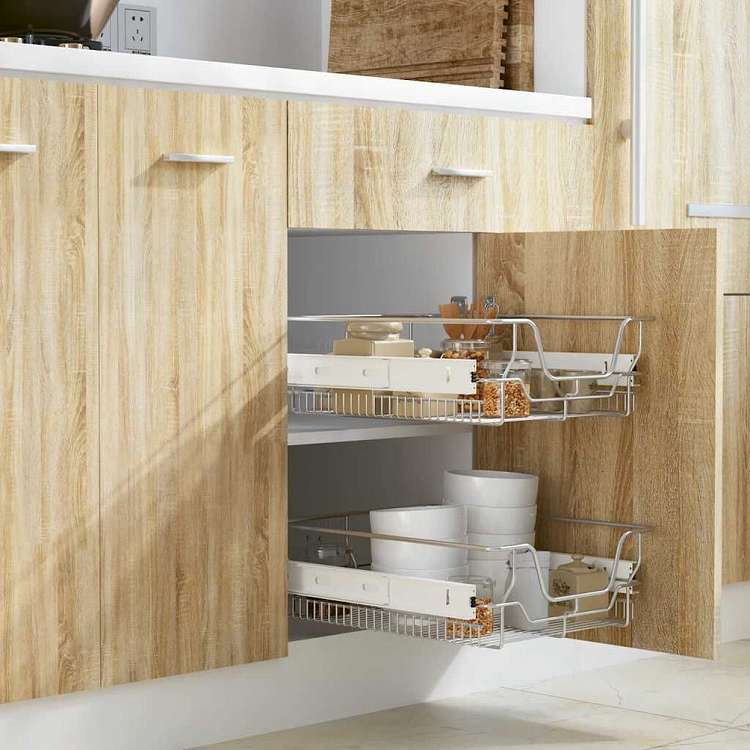 vidaXL 引き出し式 ワイヤーバスケット 2点 シルバー 400 mmホーム&ガーデン キッチン&ダイニング キッチンツール&調理器具 キッチン収納 調理道具ホルダー・ラック(代引不可)