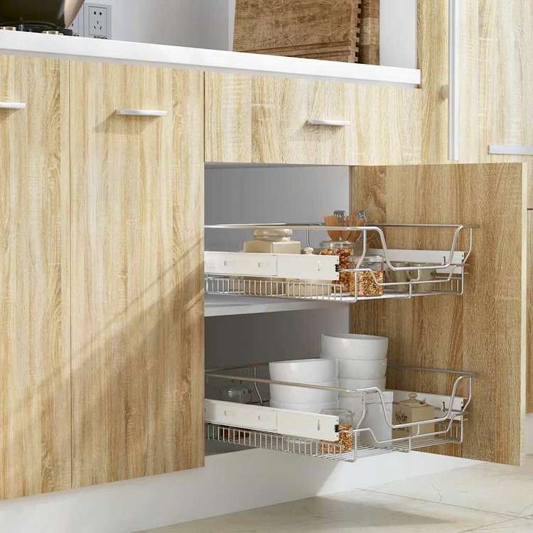 vidaXL 引き出し式 ワイヤーバスケット 2点 シルバー 500 mmホーム&ガーデン キッチン&ダイニング キッチンツール&調理器具 キッチン収納 調理道具ホルダー・ラック(代引不可)