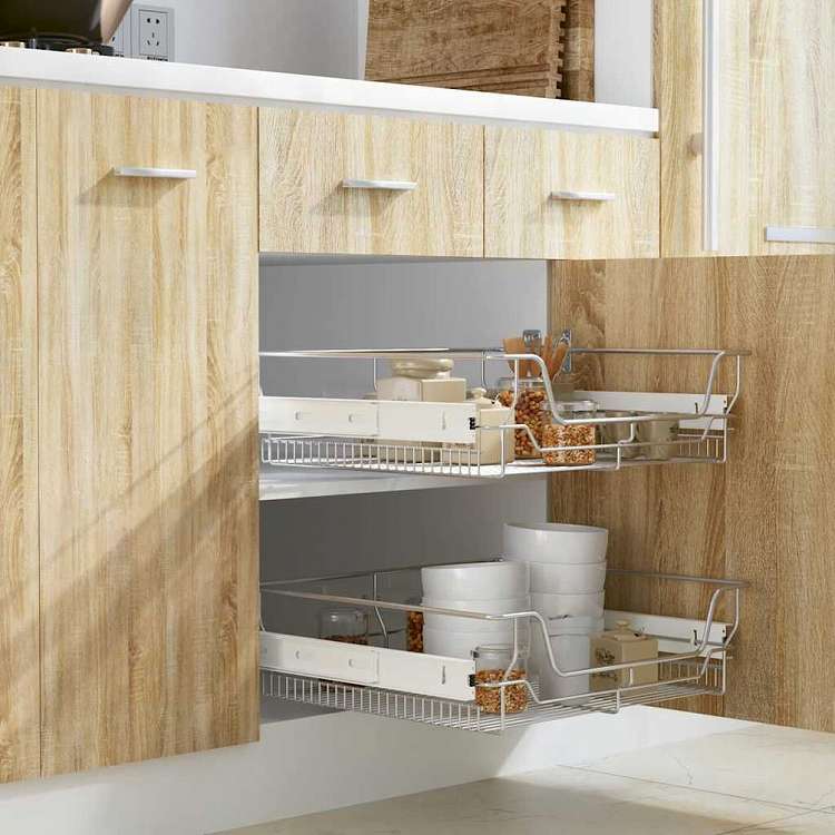vidaXL 引き出し式 ワイヤーバスケット 2点 シルバー 600 mmホーム&ガーデン キッチン&ダイニング キッチンツール&調理器具 キッチン収納 調理道具ホルダー・ラック(代引不可)