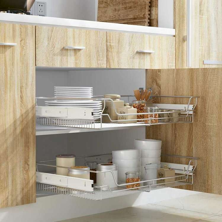 vidaXL 引き出し式 ワイヤーバスケット 2点 シルバー 800 mmホーム&ガーデン キッチン&ダイニング キッチンツール&調理器具 キッチン収納 調理道具ホルダー・ラック(代引不可)