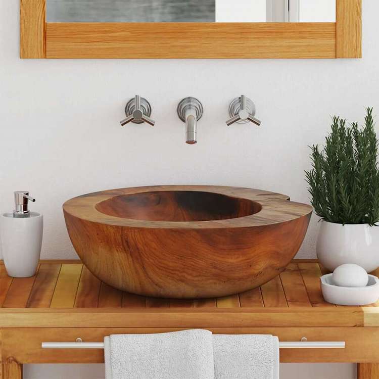 vidaXL 洗面器 チーク無垢材 45cmハードウェア 配管 配管器具 シンク 洗面器(代引不可)