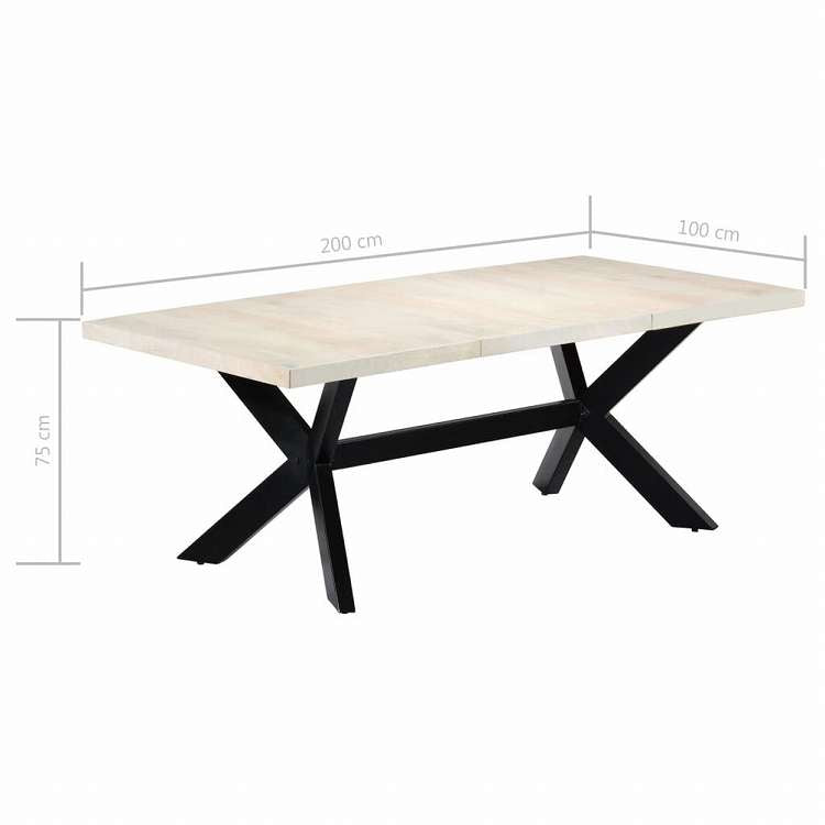 vidaXL ダイニングテーブル マンゴー無垢材 200x100x75cm ホワイト家具 テーブル キッチン・ダイニングルームテーブル(代引不可)