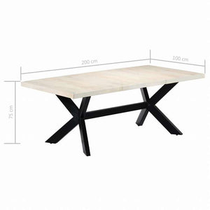vidaXL ダイニングテーブル マンゴー無垢材 200x100x75cm ホワイト家具 テーブル キッチン・ダイニングルームテーブル(代引不可)