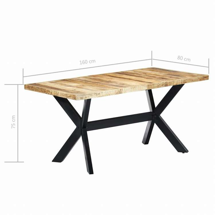 vidaXL ダイニングテーブル 160x80x75cm マンゴー無垢材 (粗目)家具 テーブル キッチン・ダイニングルームテーブル(代引不可)