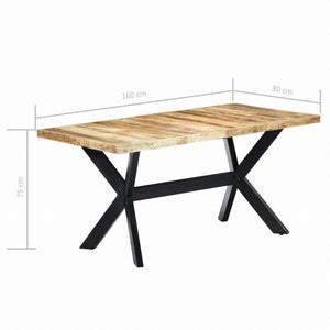 vidaXL ダイニングテーブル 160x80x75cm マンゴー無垢材 (粗目)家具 テーブル キッチン・ダイニングルームテーブル(代引不可)