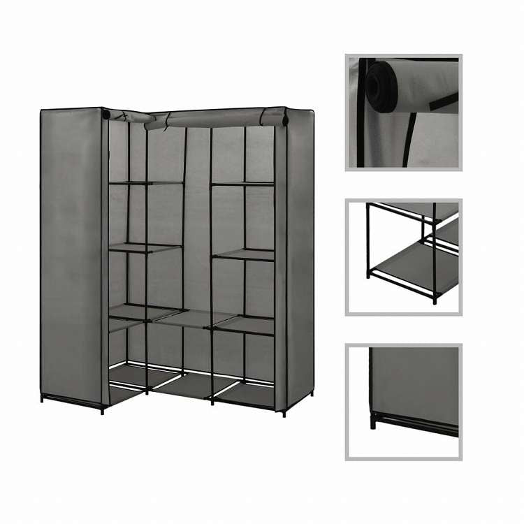 vidaXL コーナー型 洋服ダンス グレー 130x87x169cm家具 キャビネット&収納 戸棚・ワードローブ(代引不可)