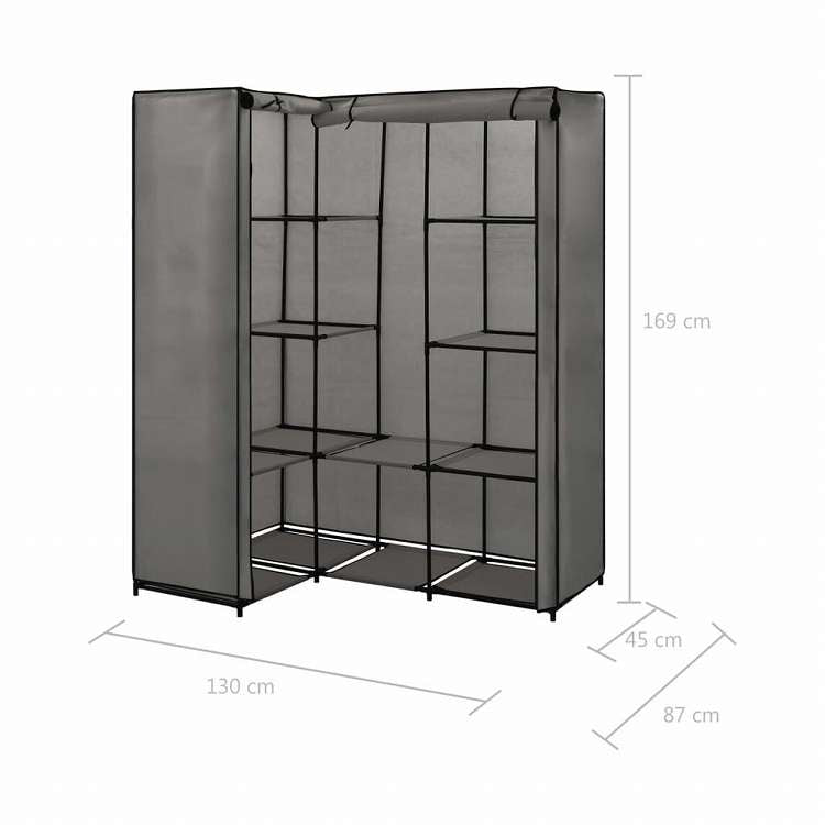 vidaXL コーナー型 洋服ダンス グレー 130x87x169cm家具 キャビネット&収納 戸棚・ワードローブ(代引不可)