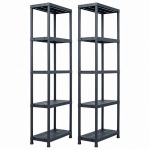 vidaXL 収納棚ラック 2個セット ブラック 125 kg 60x30x180 cm プラスチックビジネス&工業用 工業用収納 業務用収納棚(代引不可)
